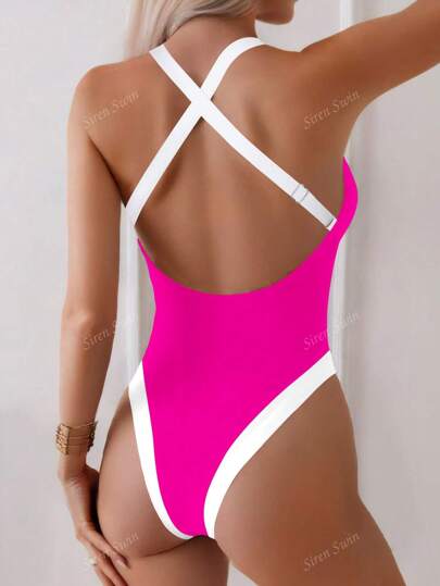 مايوه حريمي قطعة واحدة بدلة سباحة قطعة واحدة للنساء بياقة V عميقة وظهر مكشوف، تمنح رشاقة وتغطي البطن لإطلالة مميزة في المنتجعات والمسابح