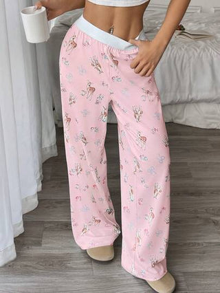 Flirla بنطلون نسائي ناعم كاجوال وأنيق، ذو خصر مطاطي وفضفاض مطبوع بطبعة شكل أيل، قطني