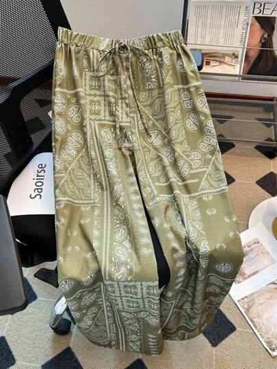 Franclia سروال نسائي طباعة زهور عصري بلون أخضر ، ربيع/صيف