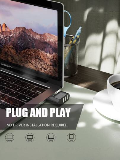 وصلة متعددة المنافذ 3 في 1 ب- 3 منافذ USB و 1 منفذ نوع C ، موسع دوار