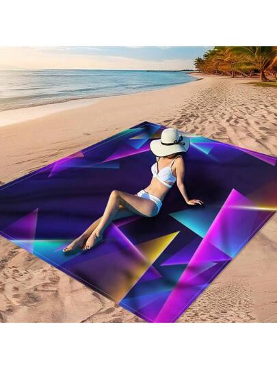 قطعة واحدة من "بساط الشاطئ الأسود والذهبي اللامع، بساط شاطئ هندسي سحري، بساط شاطئ ملون على الخلفية السوداء، بساط شاطئ منحني على الخلفية السوداء، بساط شاطئ التقنية اللامعة، خيار ممتاز للاستجمام على الشاطئ" مصنوع من مادة البوليستر بنسبة 100٪، مقاوم...