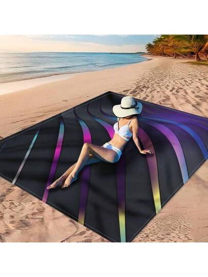 قطعة واحدة من "بساط الشاطئ الأسود والذهبي اللامع، بساط شاطئ هندسي سحري، بساط شاطئ ملون على الخلفية السوداء، بساط شاطئ منحني على الخلفية السوداء، بساط شاطئ التقنية اللامعة، خيار ممتاز للاستجمام على الشاطئ" مصنوع من مادة البوليستر بنسبة 100٪، مقاوم...