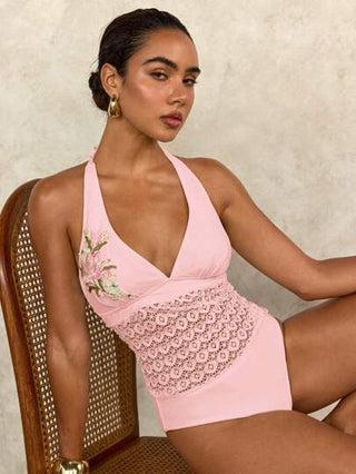 طقم تانكيني حريمي Swim Chiccia كامسول نسائي أنيق مطرز بشكل زهري وشبكي، للبس منفرد أو كبيكيني باستخدام في الربيع والصيف، للاستخدام الكاجوال والشواطئ والإجازات
