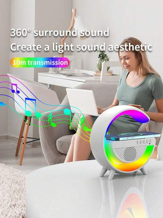 شاحن لاسلكي 3 في 1، ضوء ضبابي وسماعة بلوتوث - سماعة بلوتوث مع مصباح جو ملون RGB متعدد الألوان، يدعم بطاقة TF، أقراص USB، الراديو وأكثر