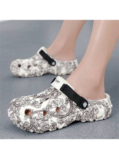 أحذية رجالية مفرغة على شكل الخشب المصقول، صنادل ذات طراز رجعي، شبشب خارجي عصري، نعال قابلة للإزالة، صندل شاطئ مقاوم للانزلاق مع إصبع مغلق مناسب للصيف