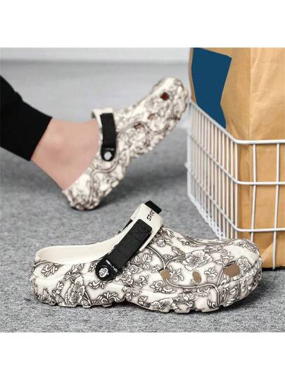 أحذية رجالية مفرغة على شكل الخشب المصقول، صنادل ذات طراز رجعي، شبشب خارجي عصري، نعال قابلة للإزالة، صندل شاطئ مقاوم للانزلاق مع إصبع مغلق مناسب للصيف