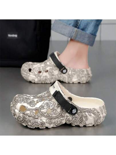 أحذية رجالية مفرغة على شكل الخشب المصقول، صنادل ذات طراز رجعي، شبشب خارجي عصري، نعال قابلة للإزالة، صندل شاطئ مقاوم للانزلاق مع إصبع مغلق مناسب للصيف