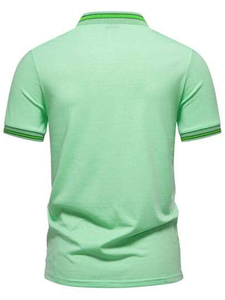 Manfinity Mode قميص بولو للرجال بسحاب ذو لونين وفتحة فوقية نصفية، أكمام قصيرة، كاجوال صيفي
