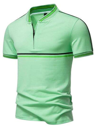 Manfinity Mode قميص بولو للرجال بسحاب ذو لونين وفتحة فوقية نصفية، أكمام قصيرة، كاجوال صيفي