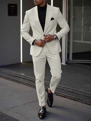 Manfinity Mode بدلة بارجل ذات جاكيت طويلة الأكمام بياقة فردية و بنطال لرجال الأعمال، طقم بدلة رجالية أنيقة ذات صدر بوحيد وياقة مفتولة مكون من قطعتين باللون المشمشي للرجال مناسبة للزفاف و السهرات شائعة البيع