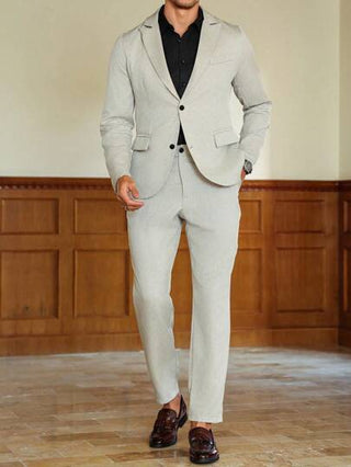 Manfinity Mode بدلة بارجل ذات جاكيت طويلة الأكمام بياقة فردية و بنطال لرجال الأعمال، طقم بدلة رجالية أنيقة ذات صدر بوحيد وياقة مفتولة مكون من قطعتين باللون المشمشي للرجال مناسبة للزفاف و السهرات شائعة البيع
