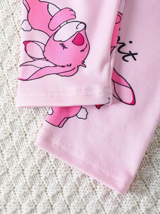 بيجاما 2 مجموعة ملابس علوية آستين قصير وبنطلون مطبوع برسم خروف لطيف، قطعتان من الملابس الداخلية الناعمة والمرنة، بيجامة صيفية للفتيات