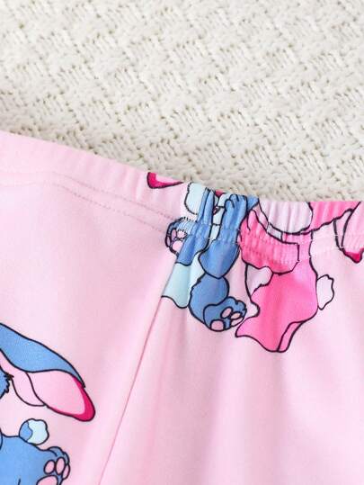 بيجاما 2 مجموعة ملابس علوية آستين قصير وبنطلون مطبوع برسم خروف لطيف، قطعتان من الملابس الداخلية الناعمة والمرنة، بيجامة صيفية للفتيات