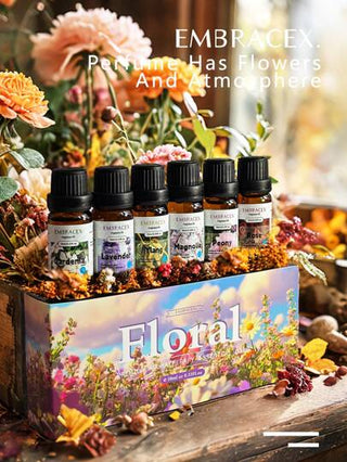 EMBRACEX. 6 قطعة/1 مجموعة زيوت عطرية نباتية 10 مل هدية عيد الأم، صناديق هدايا زيوت أساسية عطرية أريجية، عطر جيد للنساء - بعبير اللافندر واليلنج واليلنج والورد والخزامى والكركدية والبيوني، للمحافظة على محسنات المظهر والشموع والصابون والعطور والمبخر...