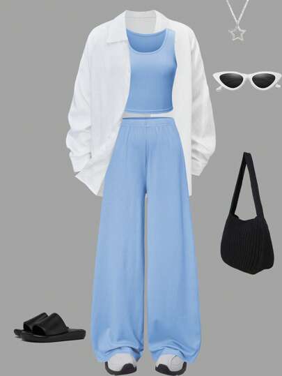 تيشيرتات بناتي 3 قطع من طقم ملابس للفتاة المراهقة خفيفة الوزن: قميص كم طويل, حماله, وبنطلون, كاجوال ومريح, مجموعة ربيعية/صيفية