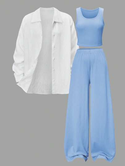 تيشيرتات بناتي 3 قطع من طقم ملابس للفتاة المراهقة خفيفة الوزن: قميص كم طويل, حماله, وبنطلون, كاجوال ومريح, مجموعة ربيعية/صيفية