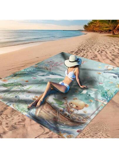 قطعة واحدة من "مشهد بحري خيالي ذو موجات ذكية ، بحر أزرق فاتح بأسلوب حر ، لوحة خيالية تحت الماء للدب الصغير ، وحش بحري زهري أنيق ، تصميم جرافيتي لطيف في أعماق البحر، خيار رائع للاسترخاء على الشاطئ" مصنوعة من مادة بولي إستر 100٪ ، مضادة للماء وسريعة...