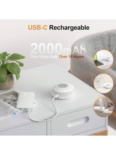 JUSLACO جهاز إصدار ضوضاء بيضاء، آلة صوتية محمولة بطارية 2000 مللي أمبير، آلة إصدار أصوات المطر مع 21 صوتًا مريحًا،علاج بالصوت مع مؤقت وضبط للحجم للنوم، السفر، هدية للرجال والنساء في عيد الحب