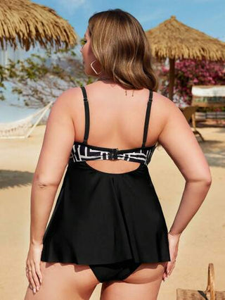 Swim Lushoire ملابس سباحة بزرار جانبي للمرأة من قطعتين سادة وطباعة للقياسات الكبيرة، حمالات قابلة للتعديل، أسفل داعم، منتصف ضيق وأنيق لارتداء المنتجع أو الشاطئ