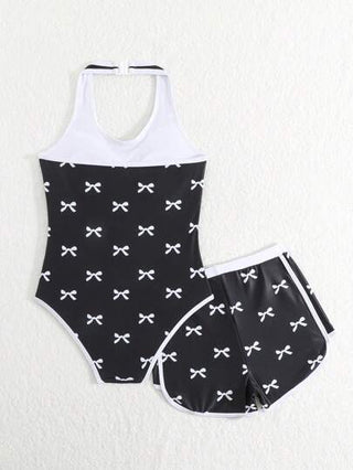 SHEIN قطعة واحدة بدلة سباحة كاملة للفتاة البالغة, 2 قطعة طقم ملابس سباحة مطبوعة