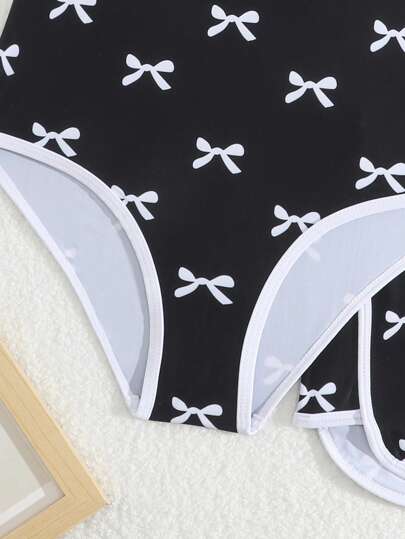 SHEIN قطعة واحدة بدلة سباحة كاملة للفتاة البالغة, 2 قطعة طقم ملابس سباحة مطبوعة