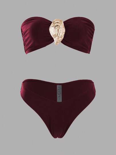 Swim Oasis 3 قطع من ملابس الشاطئ للنساء في إجازة الربيع: طقم بيكيني لصدر وظهر مكشوف، تنورة طويلة شفافة، إكسسوارات ذهبية أنيقة، ملابس السباحة ذات الظهر المكشوف