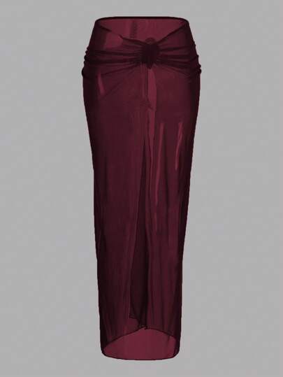 Swim Oasis 3 قطع من ملابس الشاطئ للنساء في إجازة الربيع: طقم بيكيني لصدر وظهر مكشوف، تنورة طويلة شفافة، إكسسوارات ذهبية أنيقة، ملابس السباحة ذات الظهر المكشوف