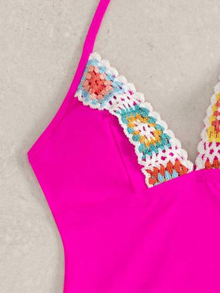 طقم تانكيني حريمي Swim Mod بكيني بقطعتين، ملابس علوية تانكيني مزخرف بالزهور بفتحة الرقبة العالية وجوانب مربوطة بالكروشيه والقاع مربوط، مجموعة ملابس سباحة، صيفي