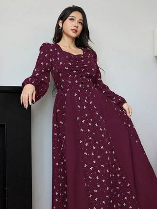 فساتين حريمي Modelyn العيد فستان سهرة طويل للنساء مزخرف بطبعة الأزهار ولوحة قطعتين مع فيونكة كبيرة الحجم