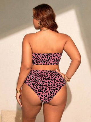 SHEIN Slayr CURVE بيكيني قطعتين ذو خصر عالي بطبعة نمرية مع فتحة وتنبيه في 2015 الجديد ملابس سباحة للمرأة كبيرة الحجم