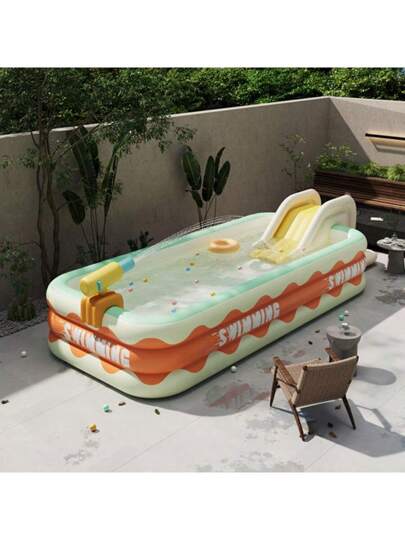 بركة سباحة قابلة للنفخ، بأحجام مختلفة دائرية قابلة للطي، من البي في سي السميك للاستخدام الخارجي، مزودة بنزلقات وألعاب مائية للمرح والتسلية