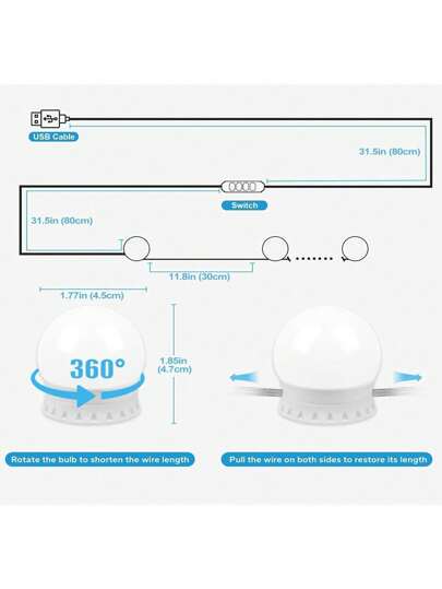 مرآة مكياج LED قابلة للتعديل 3 ، تتميز ب- 3 وضعيات إضاءة قابلة للتعديل. أضواء LED عالية السطوع، تعمل بإمداد طاقة USB، مناسبة للإضاءة المساعدة لمرايا المكياج أو طاولات المكياج. إنها مصباح زخرفي LED (بدون مرآة) لطاولات المكياج أو مكاتب المكياج الحديثة
