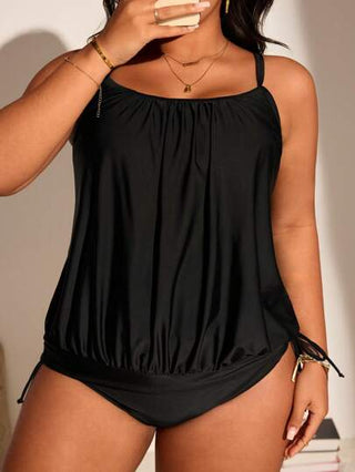 Swim Lushoire مجموعة حمام السباحة للسيدات بحجم إضافي مكونة من 2 قطعة فستان سباحة من اللون الأسود بحمالات رفيعة مع تحكم في البطن ،مصممة بسيطة وكاجوال