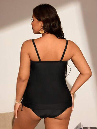 Swim Lushoire مجموعة حمام السباحة للسيدات بحجم إضافي مكونة من 2 قطعة فستان سباحة من اللون الأسود بحمالات رفيعة مع تحكم في البطن ،مصممة بسيطة وكاجوال