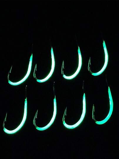 10 قطع من أثاقف السمك الفسفورية الملتفة على خط، خطاطيف تضيء في الظلام للصيد البحري، صيد الليل، ومصائد الصيد