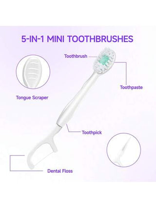 طقم فرش أسنان يدوية سفر حجم مدمج 16 حبة للكبار بمعجون نعناع طري من الألياف البوليستر،بدون ،مناسب للجنسين، لأنفاس طازجة ورعاية الأسنان