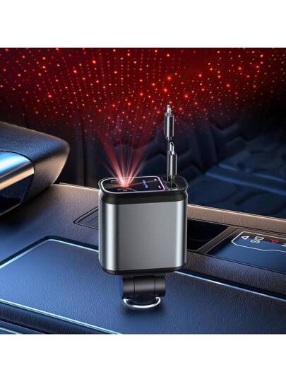 شاحن سيارة قابل للسحب بكابلات قابلة للسحب ، نجوم في سقف السيارة 4 في 1 شاحن هاتف سيارة فائق السرعة ، 2 منفذ USB محول سماء مليئة بالنجوم ، متوافق مع 15 14 13 ، اكسسوارات السيارة