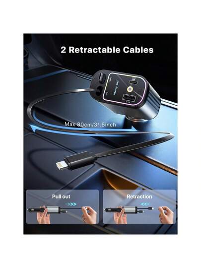 شاحن سيارة قابل للسحب بكابلات قابلة للسحب ، نجوم في سقف السيارة 4 في 1 شاحن هاتف سيارة فائق السرعة ، 2 منفذ USB محول سماء مليئة بالنجوم ، متوافق مع 15 14 13 ، اكسسوارات السيارة