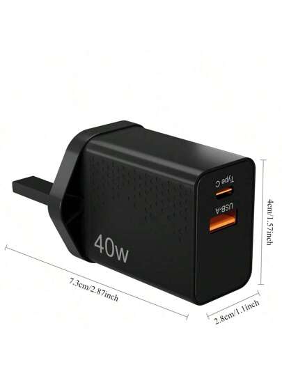 شاحن هاتف سريع 40 واط مقبس وكابل 2م متوافق مع 16/15 و Galaxy S20 Plus و OPPO و Vivo وأجهزة Android أخرى بنوع C مناسب للسفر والمكتب والسكن والمنزل متعدد المنافذ، محول