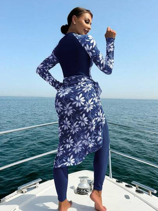 مايوه حريمي قطعة واحدة Swim Mulvari بدلة سباحة متواضعة للمرأة مكونة من 3 قطع، بدون سلك، طبعات زهور عشوائية، ألوان أحادية متناسقة، مع بنطلون وتنورة شبكية