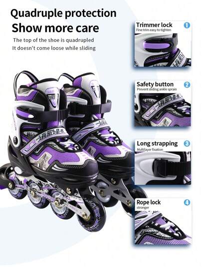 FREE STAR زوج من الزلاجات القابلة للتعديل عالية الجودة بغطاء حذاء ناعم، مناسبة للمبتدئين والتزلج الترفيهي الخارجي، مناسبة للرجال