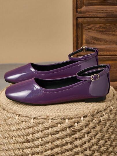 صندل نسائي أنيق مسطح مربع الأصبع للارتداء بدون ربط، كاجوال وشامل باللون البنفسجي ، عالي الجودة ، مناسب للمكتب والأنشطة الخارجية والربيع والصيف والحفلات والزفاف