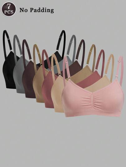 Shein Underwear&Sleepwear Basics مجموعة 7 قطع ملابس داخلية لا تترك خطوط، صدرية مريحة وكاجوال مع أشرطة قابلة للضبط