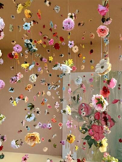 ستارة زهور معلقة، إكسسوار فوتوغرافي إبداعي مع زهور واقعية، خلفية زهور داخلية/خارجية، شلال من البتلات، ديكور زفاف رومانسي