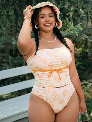 Swim Mod بدلة السباحة بياقة فريدة وطبعة أزهار وأحجام كبيرة للنساء ، للربيع والصيف