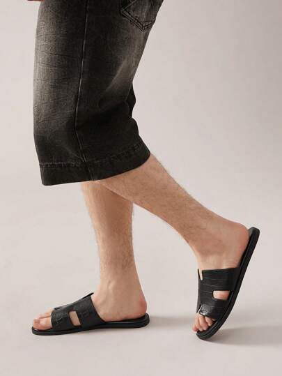 SHUZIA صندل شبشب أسود ملمسي للرجال - شعور فاخر، مضاد للانزلاق، مريح، أحذية صيفية، أحذية ربيعية، هدية لعيد الأم، عيد الربيع، إجازة الربيع