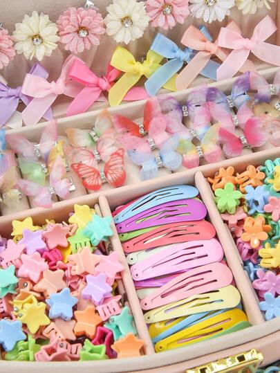 847 قطعة/مجموعة، مشابك شعر فراشة لامعة بتفاصيل جوهرية للفتيات، دبابيس شكل فيونكة أميرية بسيطة، اكسسوارات شعر بزهرة البابونج، شريط شعر قماشي ناعم، مجموعة هدايا مجوهرات شعر للأطفال، مناسبة لليوم اليومي أو عيد الميلاد