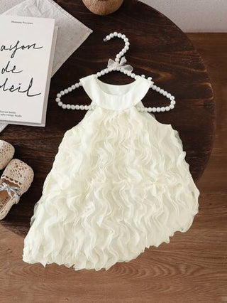 فساتين بيبي Souflis Souflis فستان كاجوال جميل للطفلة الرضيعة بطبعة منسوجة من النسخة الكورية، بياقة دائرية ومنطقة الحافة بتصميم متموج بدون أكمام وبطانة داخلية