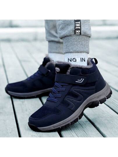 بوت رجالية شتوية من الجلد المخملي مقاومة للماء، بوت تسلق وصيد، بوت خارجية دافئة للركض والتنزه، بوت يتم ربطها بالأربطة، متحدة الجنس