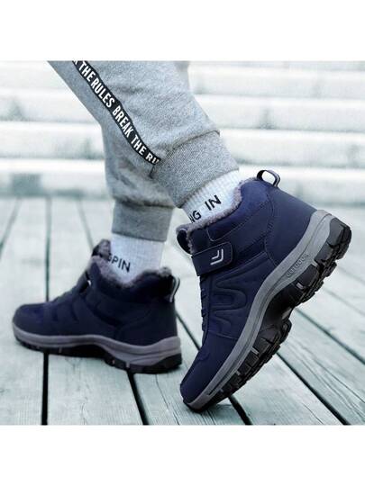 بوت رجالية شتوية من الجلد المخملي مقاومة للماء، بوت تسلق وصيد، بوت خارجية دافئة للركض والتنزه، بوت يتم ربطها بالأربطة، متحدة الجنس